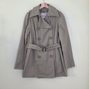 Zara Trench Coat Women M Beige Twill Pockets Belt Buttons Removable Liner Preppy